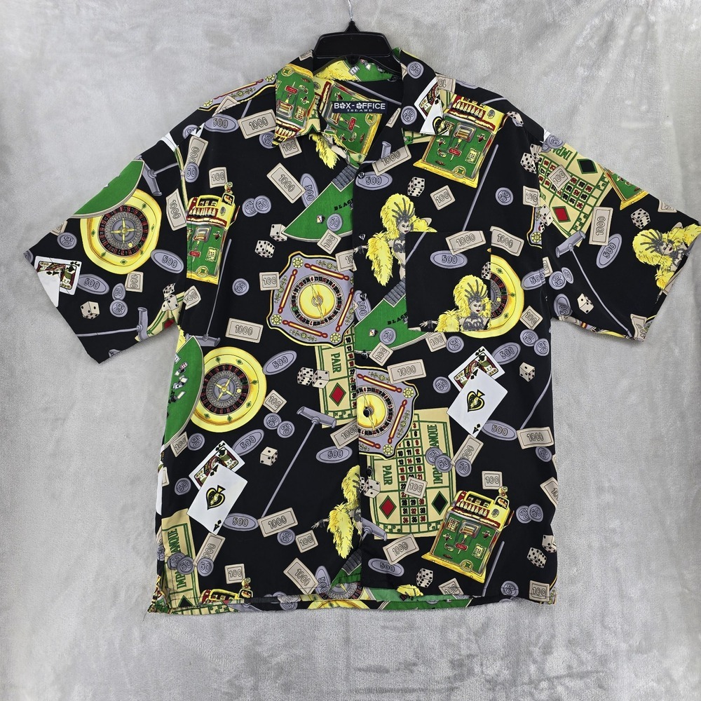 Box Office Island Las Vegas Gambling Hawaiian Button Up Shirt Men's Large‎